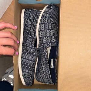 Navy Herringbone Slip-On Shoes